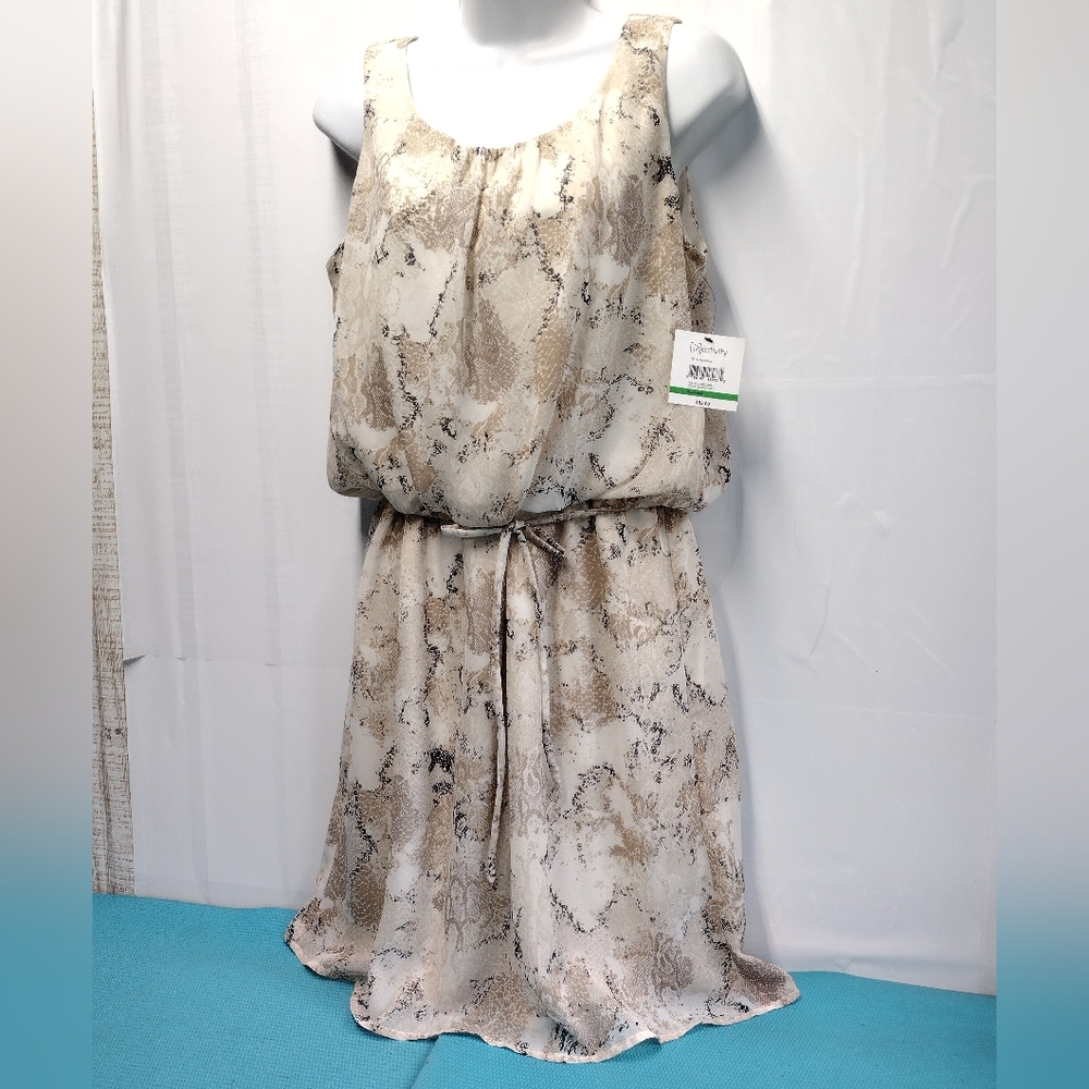 NWT Relativity Snake Skin Sleeveless Lined Dress Elastic Waist Tan Beige Size L